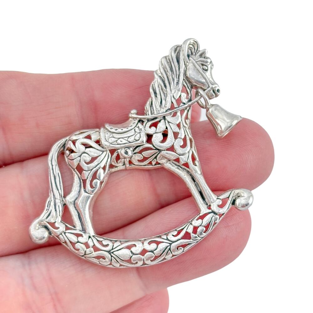 Vintage Jezlaine Sterling Silver 925 Rocking Horse Brooch